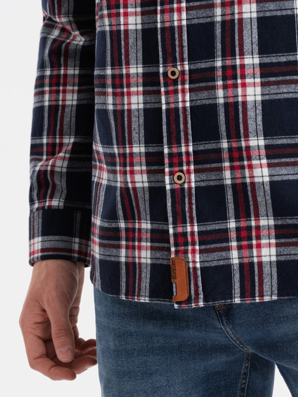 Ombre Clothing Modrá pánska flanelová košeľa Ombre Oblečenie