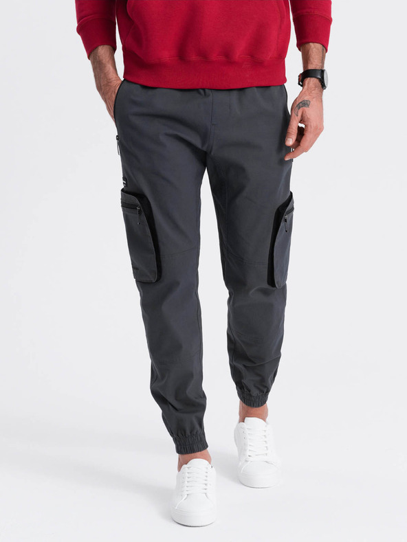 Ombre Clothing Šedé pánske cargo jogger nohavice Ombre Oblečenie