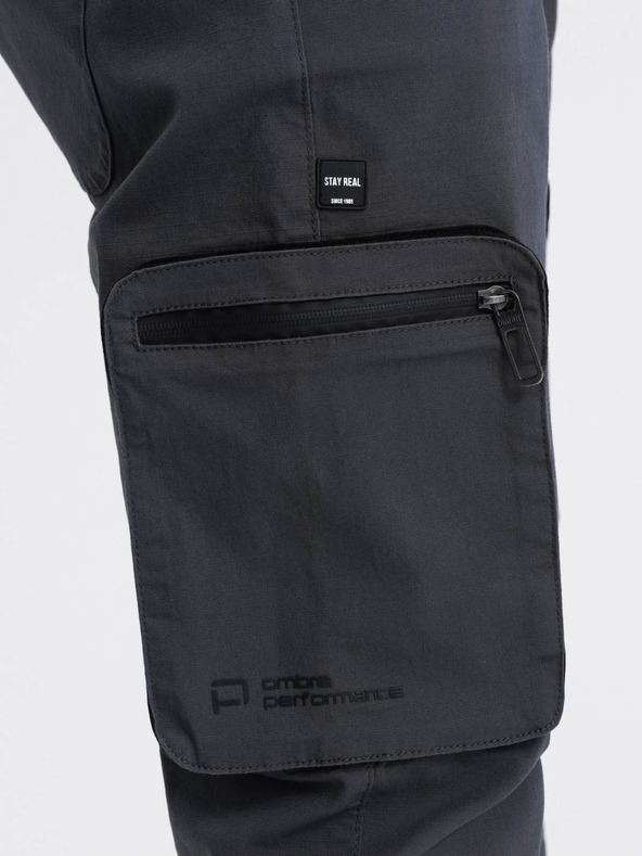 Ombre Clothing Šedé pánske cargo jogger nohavice Ombre Oblečenie