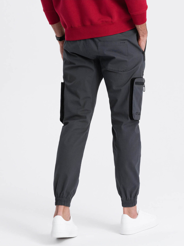 Ombre Clothing Šedé pánske cargo jogger nohavice Ombre Oblečenie