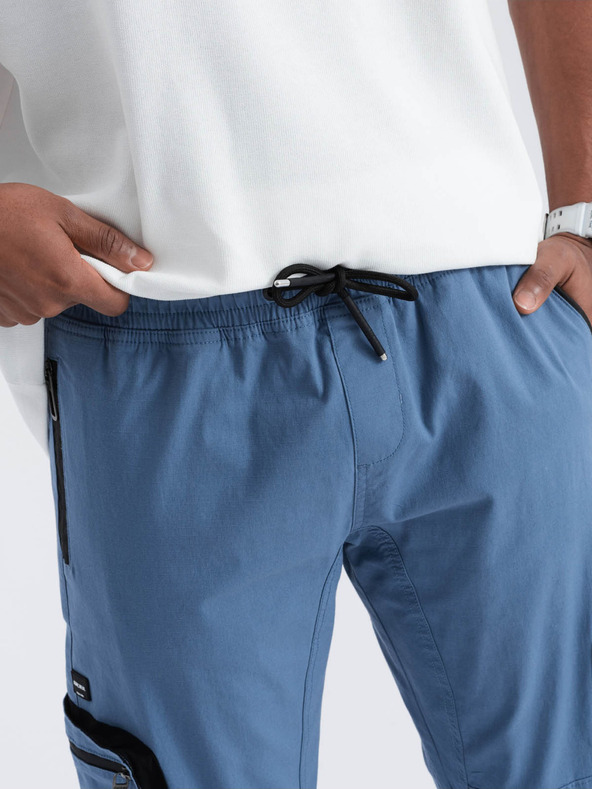 Ombre Clothing Modré pánske nohavice cargo jogger Ombre Oblečenie