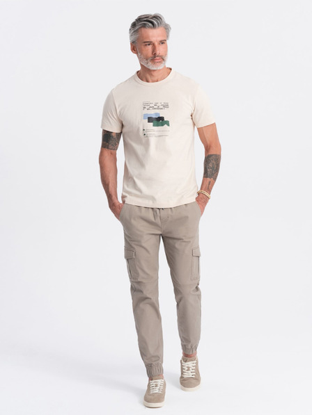 Ombre Clothing Béžové pánske cargo jogger nohavice Ombre Clothing