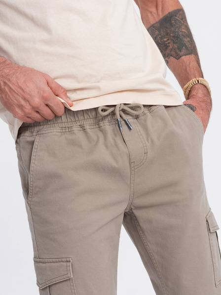 Ombre Clothing Béžové pánske cargo jogger nohavice Ombre Clothing