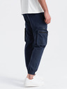 Ombre Clothing Tmavomodré pánske nohavice cargo jogger Ombre Clothing