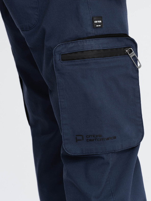 Ombre Clothing Tmavomodré pánske nohavice cargo jogger Ombre Clothing