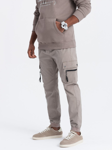 Ombre Clothing Béžové pánske cargo jogger nohavice Ombre Clothing