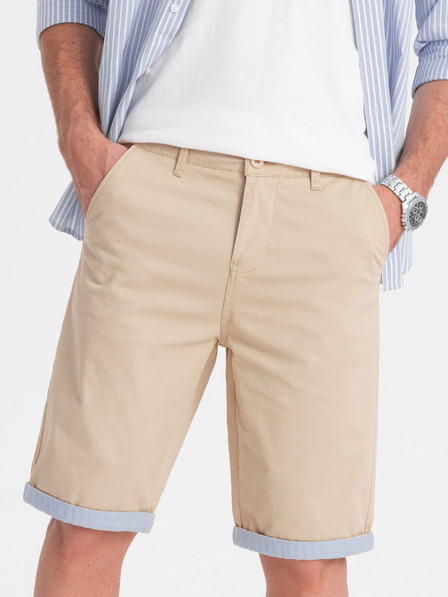 Ombre Clothing Béžové pánske chino šortky s džínsovým lemom Ombre Oblečenie