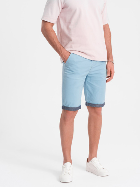 Ombre Clothing Modré pánske chino šortky s džínsovým lemom Ombre Oblečenie