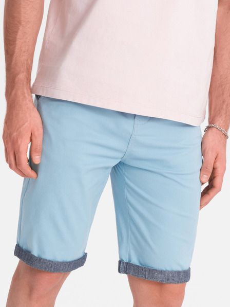 Ombre Clothing Modré pánske chino šortky s džínsovým lemom Ombre Oblečenie