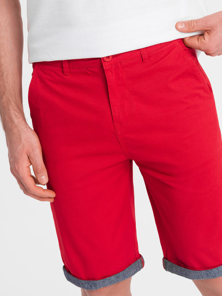 Ombre Clothing Červené pánske chino šortky s džínsovým lemom Ombre Oblečenie