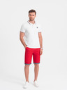 Ombre Clothing Červené pánske chino šortky s džínsovým lemom Ombre Oblečenie