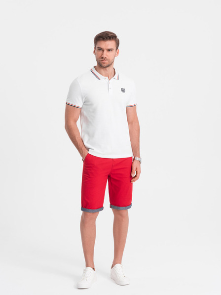 Ombre Clothing Červené pánske chino šortky s džínsovým lemom Ombre Oblečenie