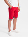 Ombre Clothing Červené pánske chino šortky s džínsovým lemom Ombre Oblečenie