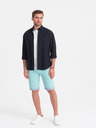 Ombre Clothing Tyrkysové pánske chino šortky s džínsovým lemom Ombre Oblečenie