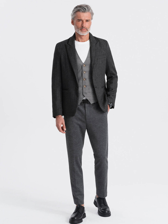 Ombre Clothing Tmavošedé pánske sako s žakárovou potlačou Ombre Oblečenie