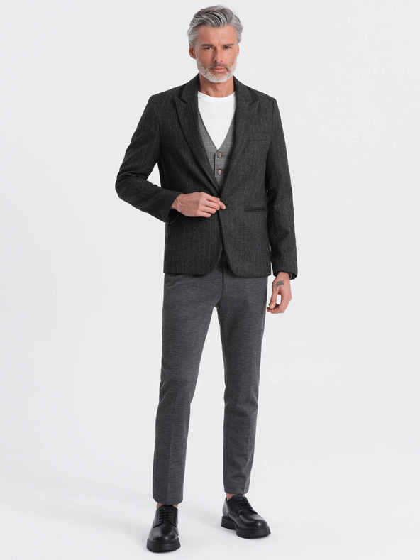 Ombre Clothing Tmavošedé pánske sako s žakárovou potlačou Ombre Oblečenie