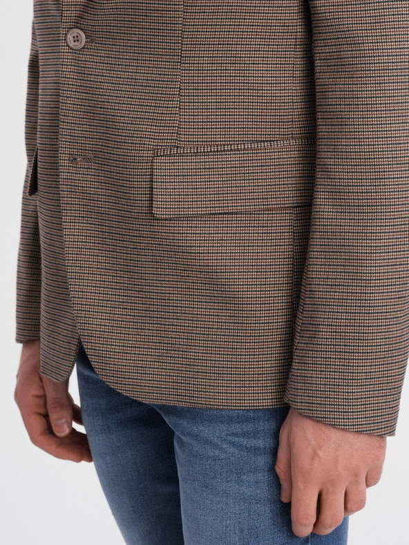 Ombre Clothing Hnedé pánske sako v jemnej kocke Ombre Clothing