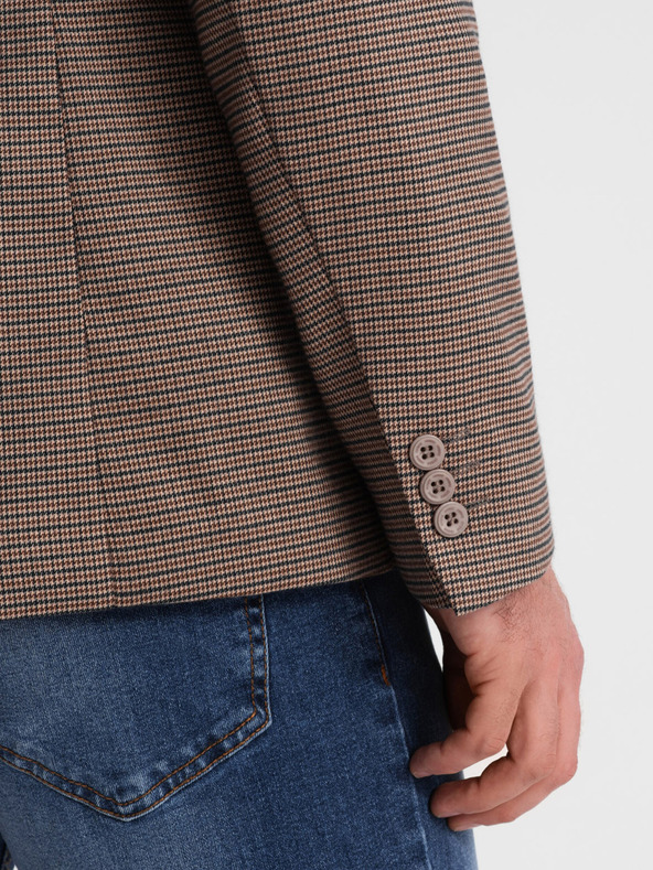Ombre Clothing Hnedé pánske sako v jemnej kocke Ombre Clothing