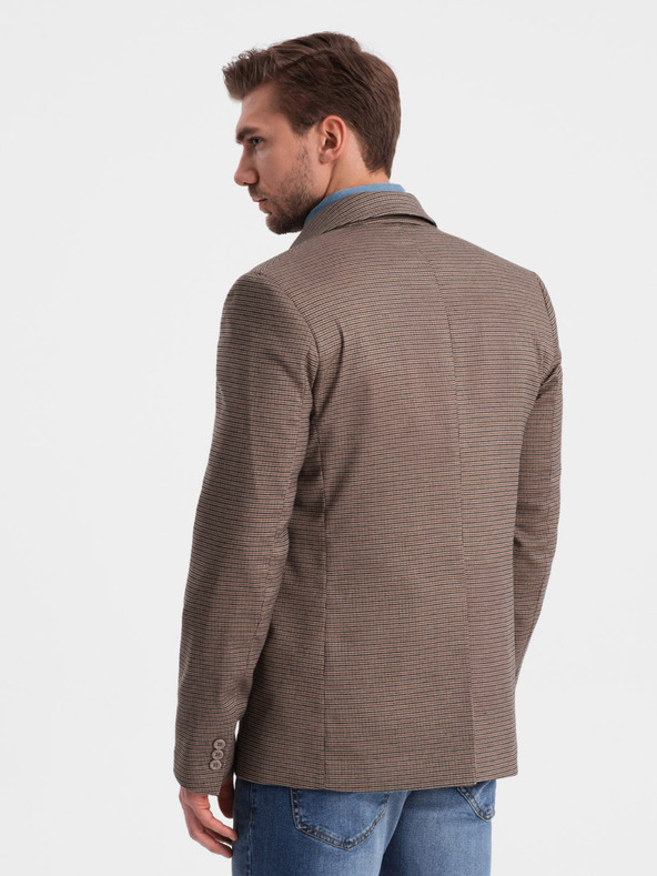 Ombre Clothing Hnedé pánske sako v jemnej kocke Ombre Clothing
