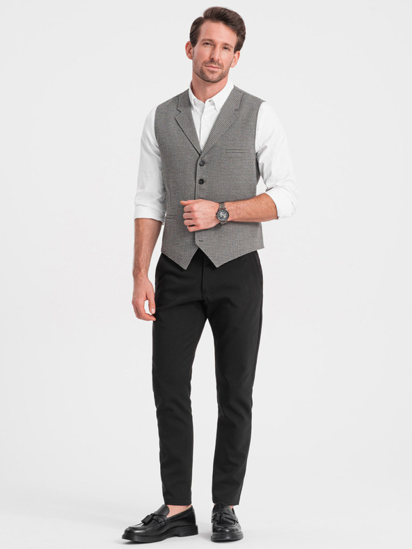 Ombre Clothing Šedá pánska žakárová vesta s klopami Ombre Oblečenie