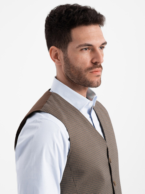 Ombre Clothing Hnedá pánska žakárová vesta Ombre Clothing