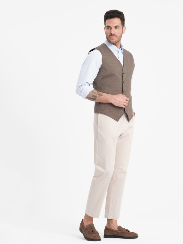 Ombre Clothing Hnedá pánska žakárová vesta Ombre Clothing