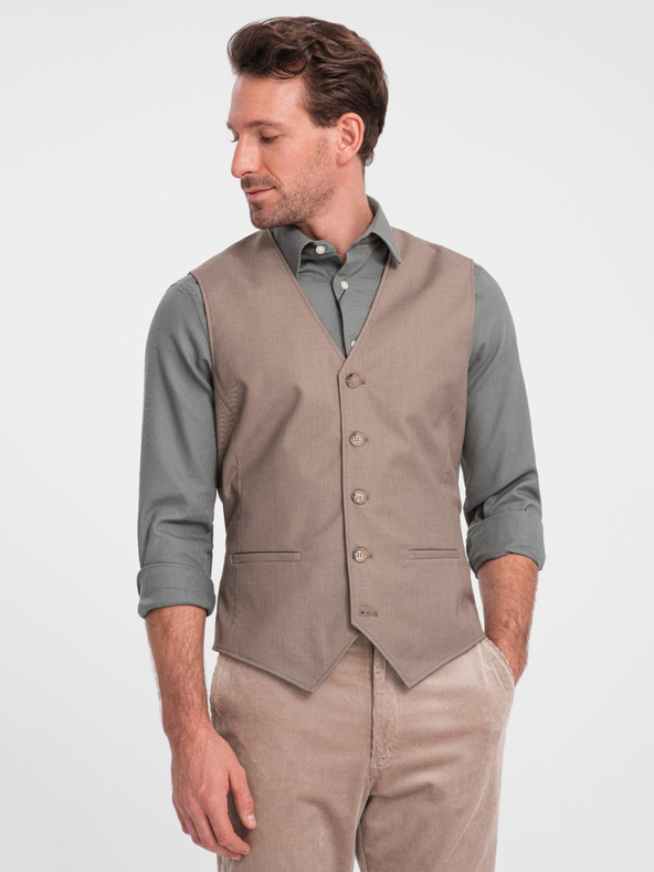 Ombre Clothing Béžová pánska obleková vesta Ombre Clothing