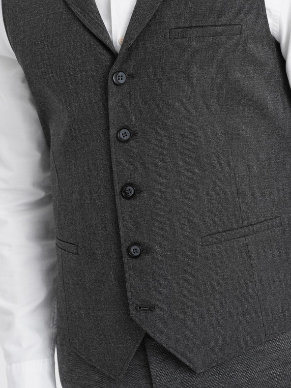 Ombre Clothing Tmavosivá pánska obleková vesta s golierom Ombre Oblečenie