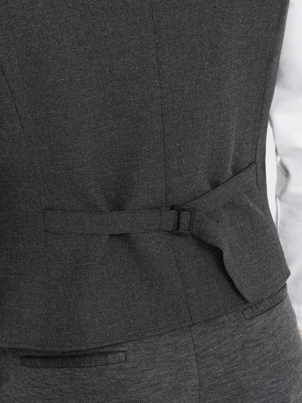 Ombre Clothing Tmavosivá pánska obleková vesta s golierom Ombre Oblečenie