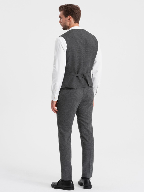 Ombre Clothing Tmavosivá pánska obleková vesta s golierom Ombre Oblečenie