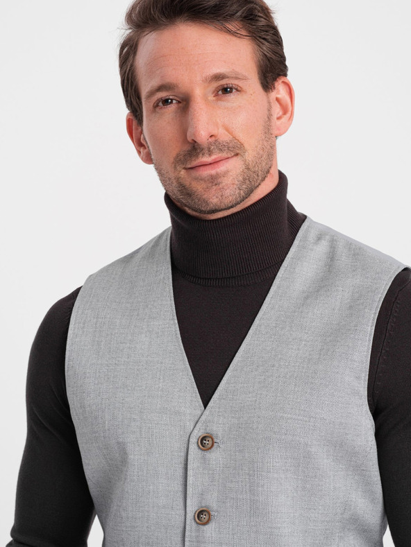 Ombre Clothing Svetlošedá pánska žakárová vesta Ombre Oblečenie