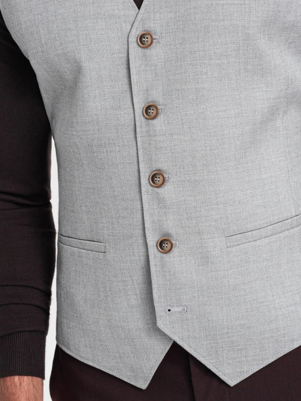 Ombre Clothing Svetlošedá pánska žakárová vesta Ombre Oblečenie