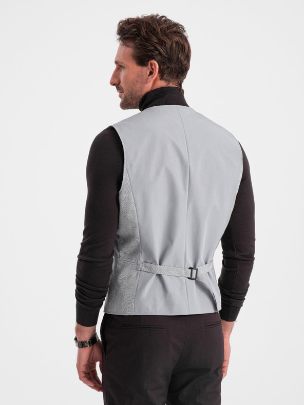 Ombre Clothing Svetlošedá pánska žakárová vesta Ombre Oblečenie