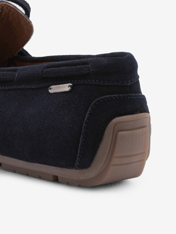 Ombre Clothing Tmavomodré pánske kožené mokasíny s vodičkou Ombre Clothing