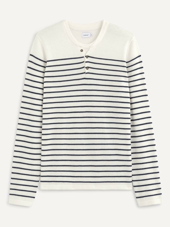 Celio Modro-biely pánsky pruhovaný sveter Celio