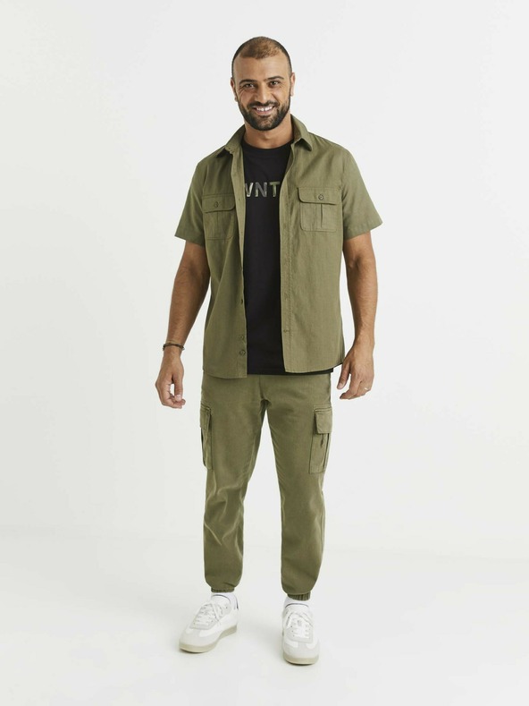 Celio Khaki pánska košeľa s vreckami Celio