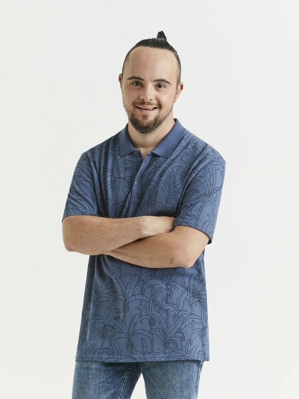 Celio Modré pánske vzorované polo tričko Celio