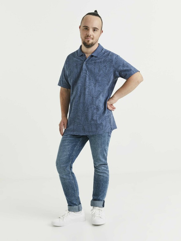Celio Modré pánske vzorované polo tričko Celio