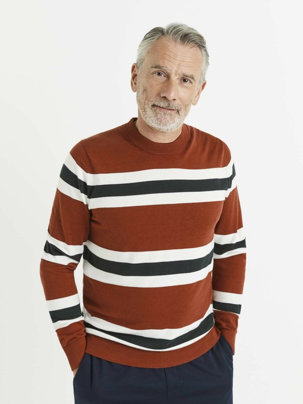 Celio Bielo-červená pánska pruhovaná mikina Celio