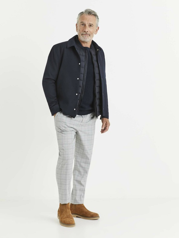 Celio Svetlošedé pánske kárované nohavice Celio