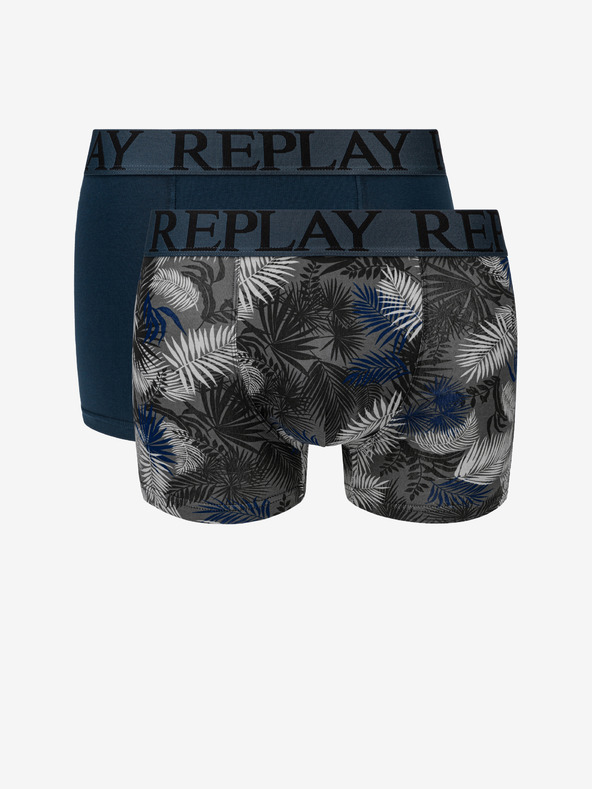 Replay Súprava dvoch boxeriek v tmavomodrej a sivej farbe Replay Foliage