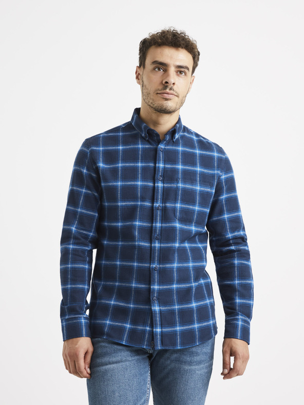 Celio Tmavomodrá kockovaná košeľa Celio Vaflaca