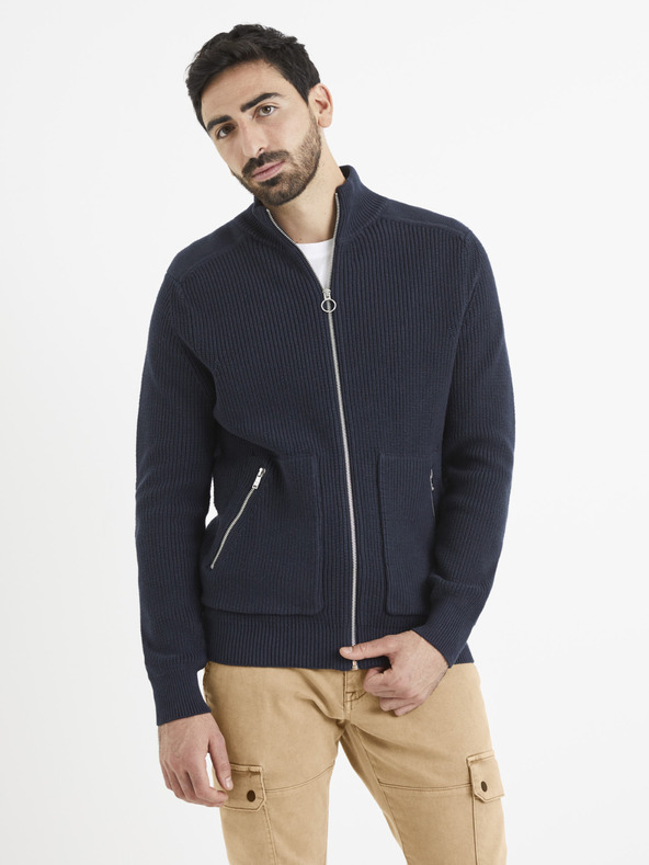 Celio Tmavomodrá základná mikina Celio Vezipper