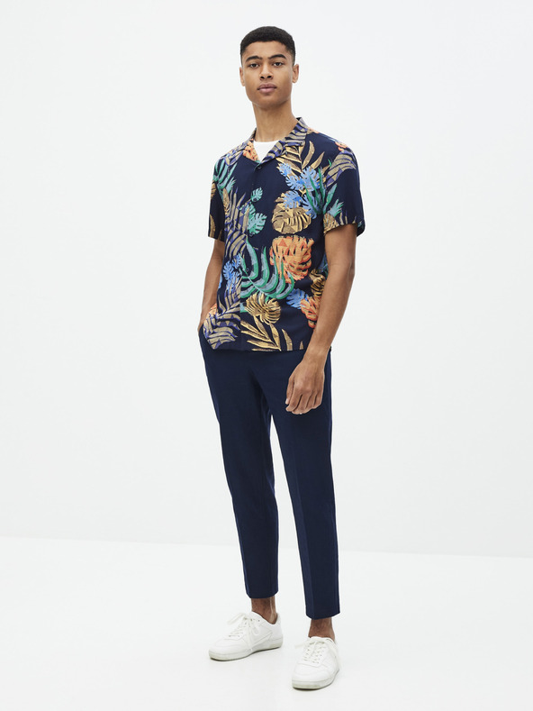 Celio Tmavomodré pánske ľanové nohavice Celio