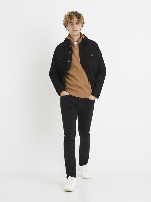 Celio Béžový pánsky sveter so stojacím golierom Celio