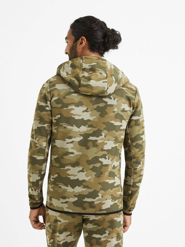 Celio Béžovo-zelená pánska maskáčová mikina Celio Veyoke