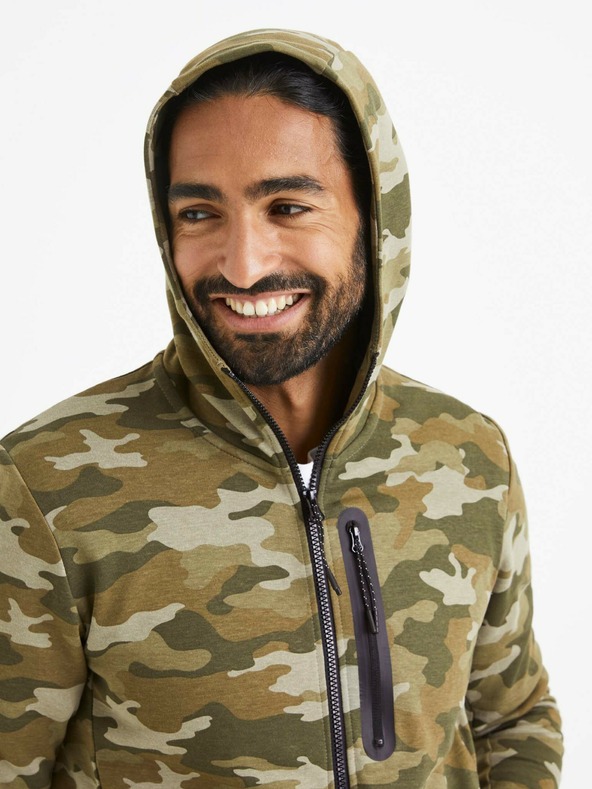 Celio Béžovo-zelená pánska maskáčová mikina Celio Veyoke