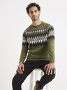 Celio Pánsky khaki vzorovaný sveter Celio Veryfair