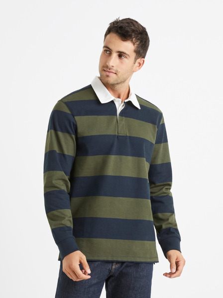 Celio Modro-zelená pánska pruhovaná polokošeľa Celio Verugby