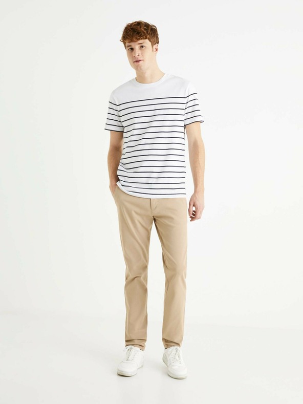 Celio Čiernobiele pánske pruhované tričko Celio Bebaser